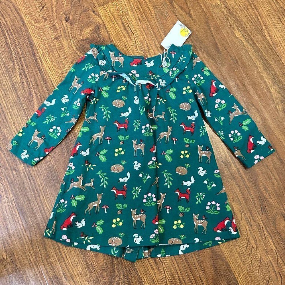NWT Mini Boden Shady green festive woodland dress